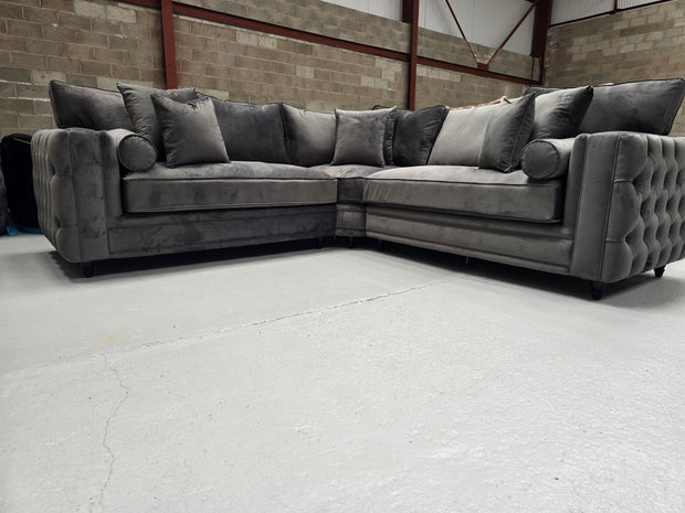 Royal Mayfair Chesterfield Corner Sofa (Asphalt Plush Velvet)
