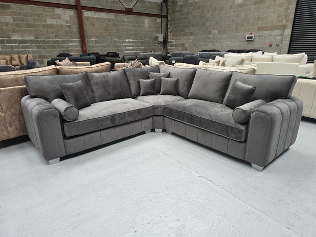 Royal Milano Corner Sofa ( grey Plush Velvet)