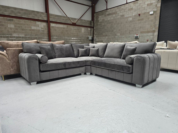 Royal Milano Corner Sofa ( grey Plush Velvet)