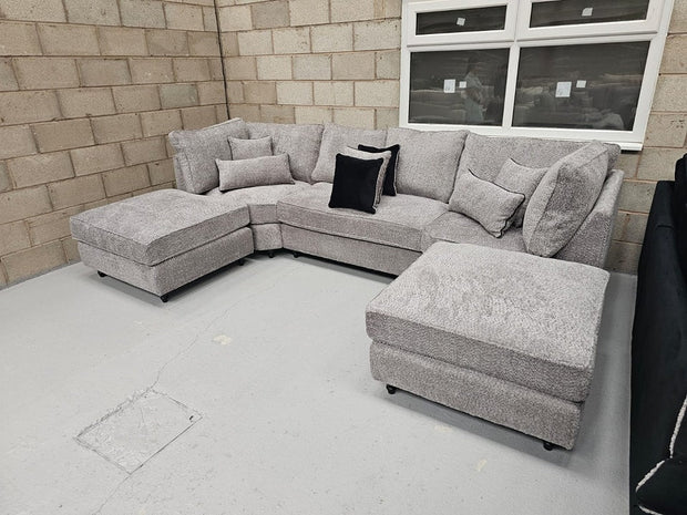 Belgravia U-Shape Style Sofa -  Steel Boucle Fabric