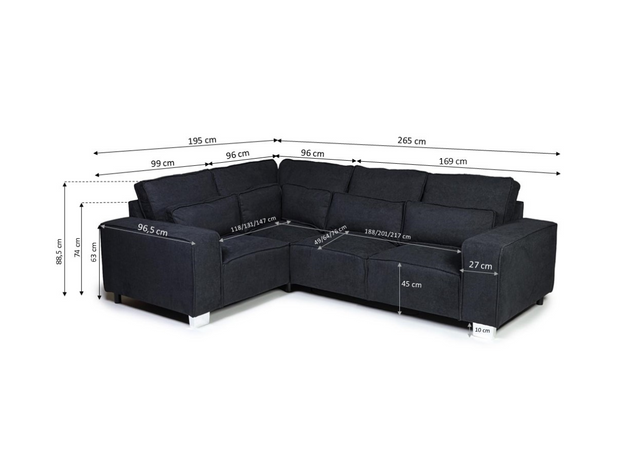 Broadgate 4 Seater Sofa Right Facing Black Kensington Fabric