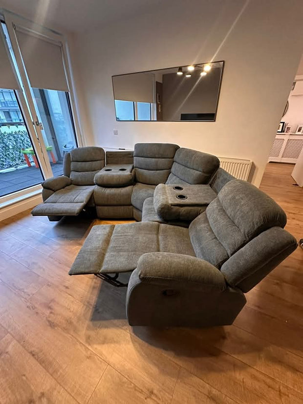Sorrento Fabric Corner Recliner with Cupholders (Grey)