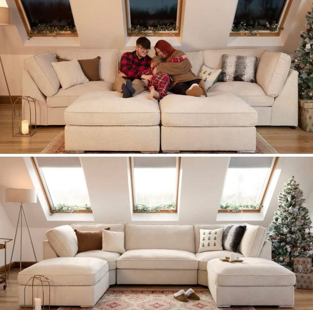 U shape sofa in teddy fabric