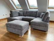 Carnaby Small U Shape Sofa with Footstool [ grey teddy ]