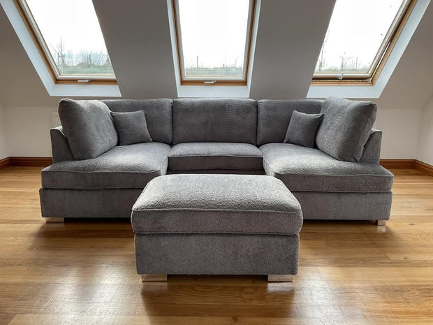 Carnaby Small U Shape Sofa with Footstool [ grey teddy ]