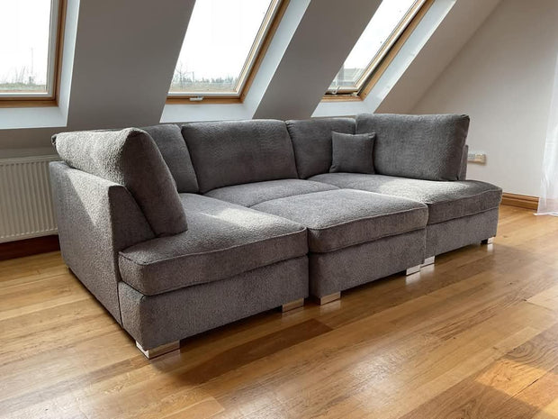 Carnaby Small U Shape Sofa with Footstool [ grey teddy ]