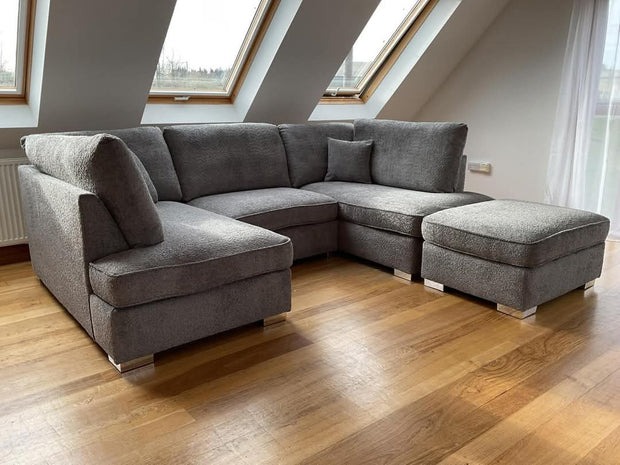 Carnaby Small U Shape Sofa with Footstool [ grey teddy ]