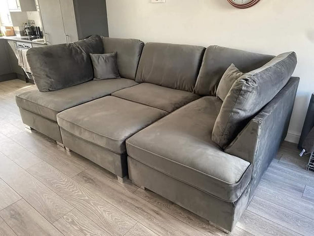 Carnaby Small U Shape Sofa with Footstool [ grey plush ]