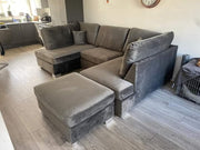 Carnaby Small U Shape Sofa with Footstool [ grey plush ]