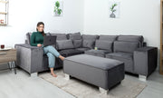 sloane large double corner sofa plush velvet grey and footstool