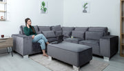 sloane large double corner sofa plush velvet grey and footstool