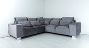 sloane large double corner sofa plush velvet grey and footstool