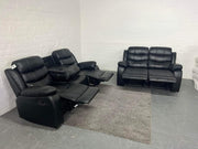 3+2 Sorrento Leather Recliner Sofa with Cupholders (Black)