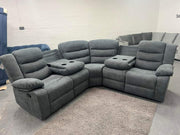 Sorrento Fabric Corner Recliner with Cupholders (Grey)