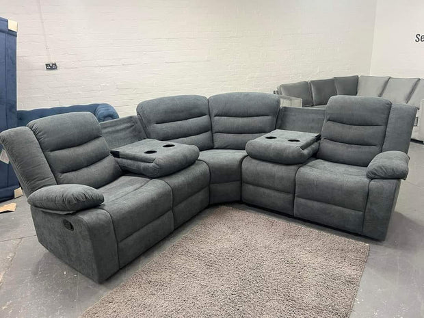 Sorrento Fabric Corner Recliner with Cupholders (Grey)
