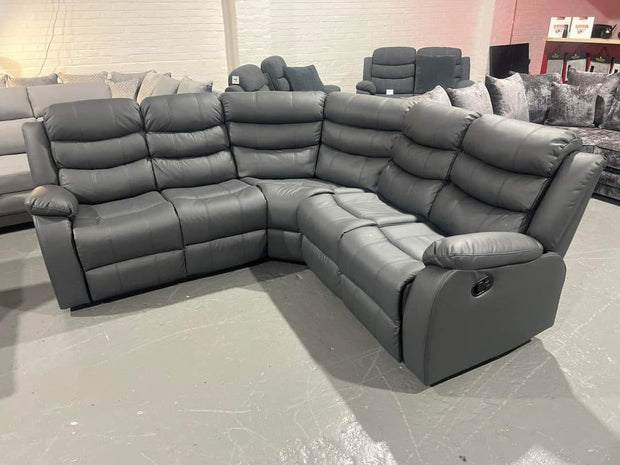 Sorrento Leather Corner Recliner with Cupholders (grey)