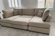Carnaby Small U Shape Sofa with Footstool  [ Cream plush ]