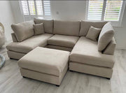 Carnaby Small U Shape Sofa with Footstool  [ Cream plush ]