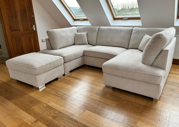 Carnaby Small U Shape Sofa with Footstool [  Cream teddy ]