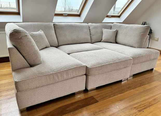 Carnaby Small U Shape Sofa with Footstool [  Cream teddy ]