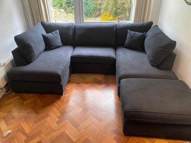 Carnaby Small U Shape Sofa with Footstool [ black naples]