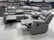 Roma Leather Corner Recliner with Cupholders (Light Grey)