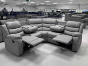 Roma Leather Corner Recliner with Cupholders (Light Grey)