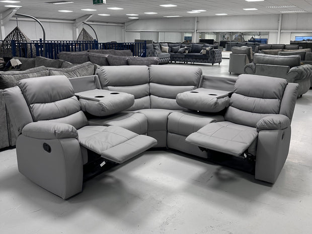 Roma Leather Corner Recliner with Cupholders (Light Grey)