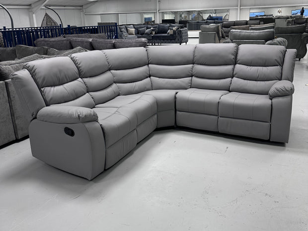 Roma Leather Corner Recliner with Cupholders (Light Grey)