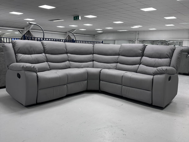 Roma Leather Corner Recliner with Cupholders (Light Grey)