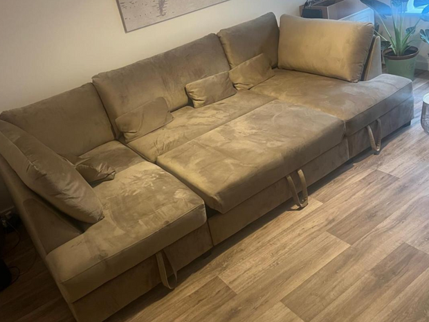 Meridian U Shape Sofa Bed with Storage Mink Plush Velvet