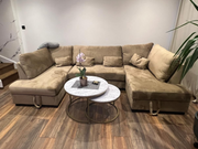 Meridian U Shape Sofa Bed with Storage Mink Plush Velvet
