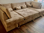 Meridian U Shape Sofa Bed with Storage Mink Plush Velvet