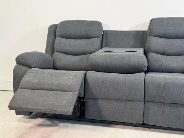 Sorrento 3 Seater Recliner Sofa Grey Chenille Fabric