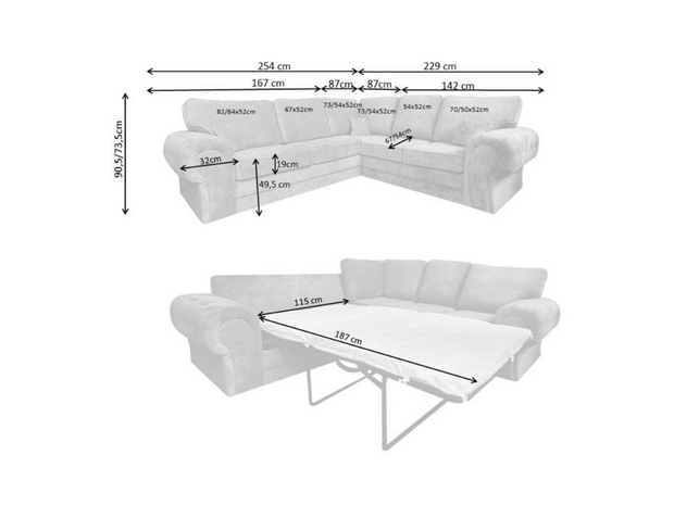 Verona Fernando Corner Sofa Bed Scatter Back Sleeper Grey