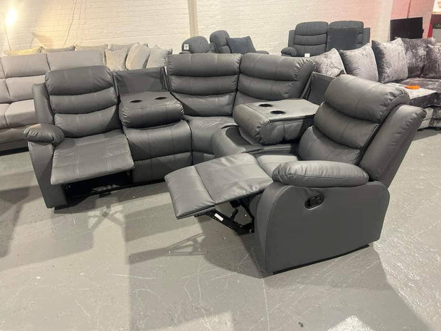 Sorrento Leather Corner Recliner with Cupholders (grey)