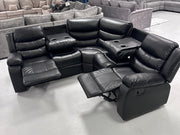 Sorrento Leather Corner Recliner with Cupholders (Black)