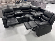 Roma Leather Corner Recliner with Cupholders (Black)
