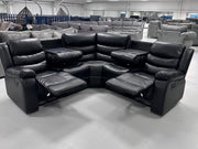 Roma Leather Corner Recliner with Cupholders (Black)