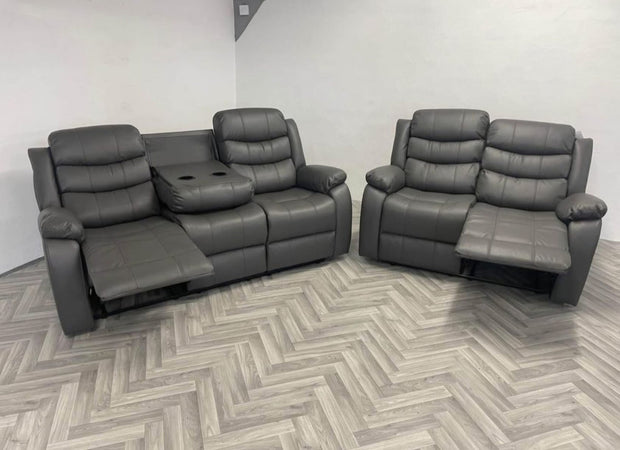 3+2 Sorrento Leather Recliner with Cupholders (Grey)