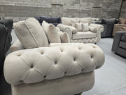 3+2 Seater Rio Chesterfield Sofa Set  - Cream Plush Fabric