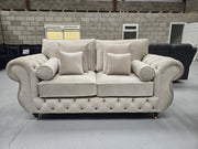 3+2 Seater Rio Chesterfield Sofa Set  - Cream Plush Fabric
