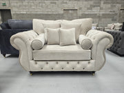 3+2 Seater Rio Chesterfield Sofa Set  - Cream Plush Fabric