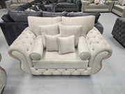 3+2 Seater Rio Chesterfield Sofa Set  - Cream Plush Fabric