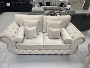 3+2 Seater Rio Chesterfield Sofa Set  - Cream Plush Fabric