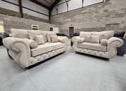 3+2 Seater Rio Chesterfield Sofa Set  - Cream Plush Fabric