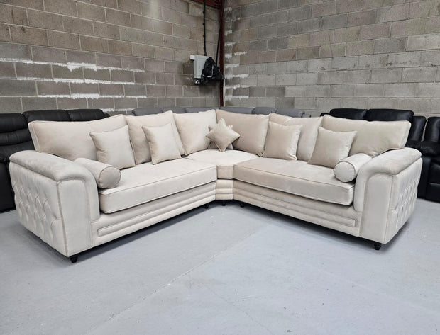 Zara Chesterfield Corner Sofa – Cream Plush Fabric| sofa hub