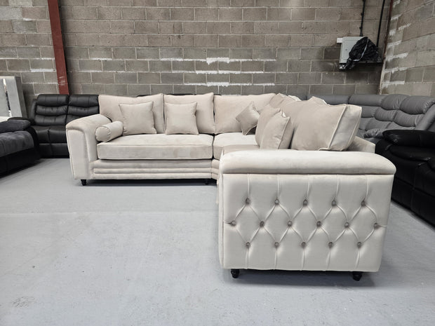 Zara Chesterfield Corner Sofa – Cream Plush Fabric| sofa hub
