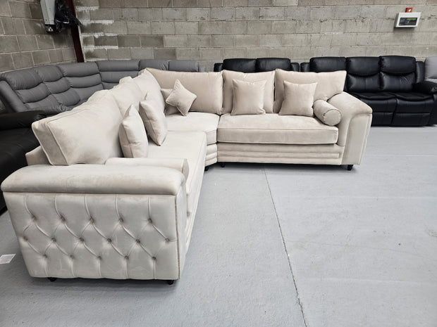 Zara Chesterfield Corner Sofa – Cream Plush Fabric| sofa hub