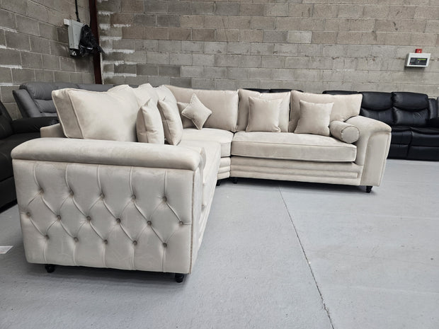 Zara Chesterfield Corner Sofa – Cream Plush Fabric| sofa hub